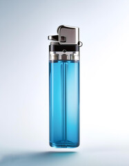 Blue gas lighter floating or flying isolated white background