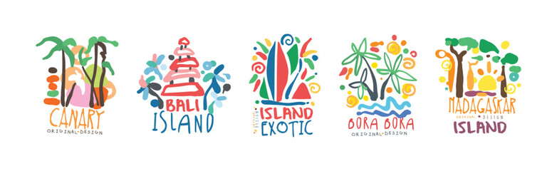 Exotic Island Logo and Label Original Design Vector Set