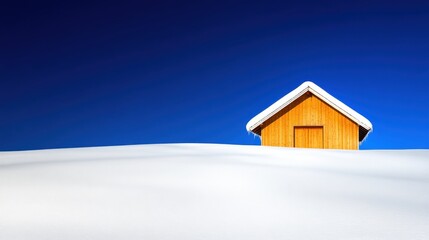 Wooden Cabin on Snowy Hill with Blue Sky Winter Landscape Photography