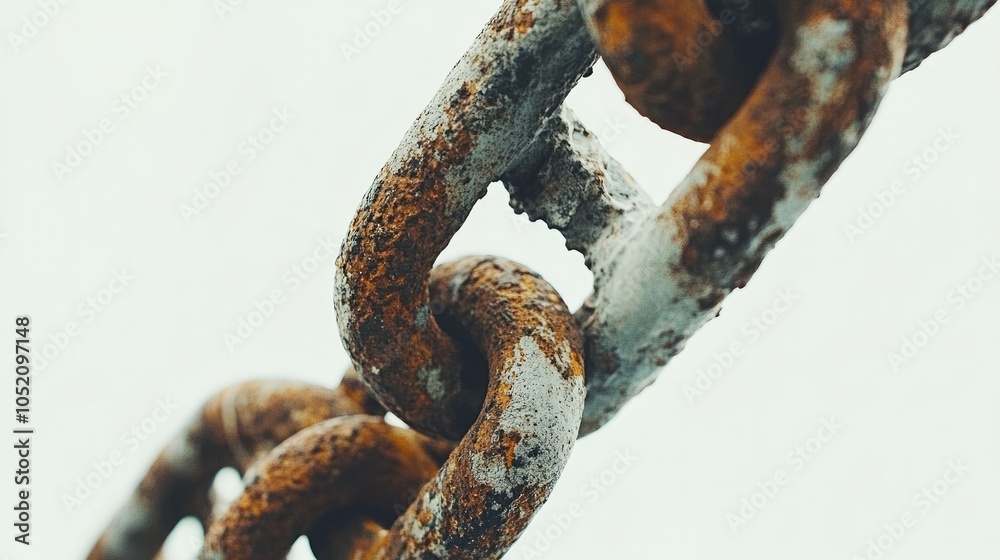 Aufkleber A minimalist portrayal of rusty chain links on a bright white background, emphasizing their detailed textures and aged characteristics.