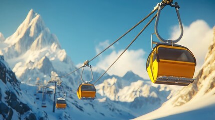 Scenic Gondola Ride Over Snowy Mountains