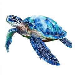 Obraz premium Sea Turtle Isolated. Watercolor Painting of Underwater Sea Life