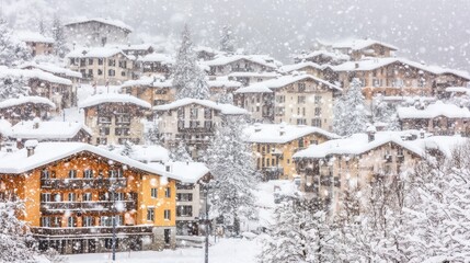 Obraz premium Cozy Snowy Village in Winter Wonderland Scene