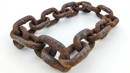 Obraz premium A striking image of rusty chain links against a bright white backdrop, showcasing their unique textures and weathered beauty.