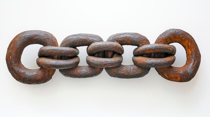 Obraz premium A stunning composition of rusty chain links against a bright white backdrop, showcasing their detailed textures and the elegance of imperfection. -
