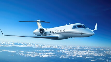 Fototapeta premium Elegant Private Jet Flying High in Clear Skies
