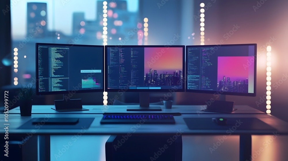 Poster optimized virtual workspace with multi monitor setup for enhanced productivity