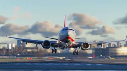 Fototapeta premium Airplane Taking Off in Clear Blue Sky