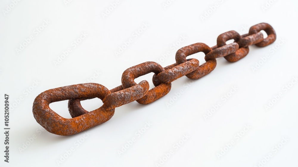 Aufkleber Rusty chain links displayed on a bright white background, emphasizing the contrast between rough textures and clean surfaces in a minimalist style.