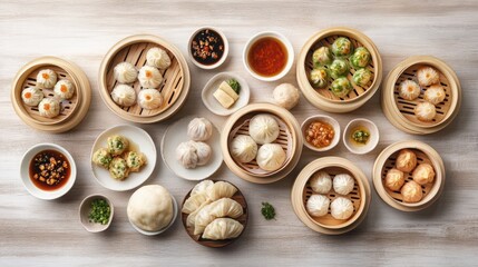 Obraz premium A traditional dim sum spread with steam
