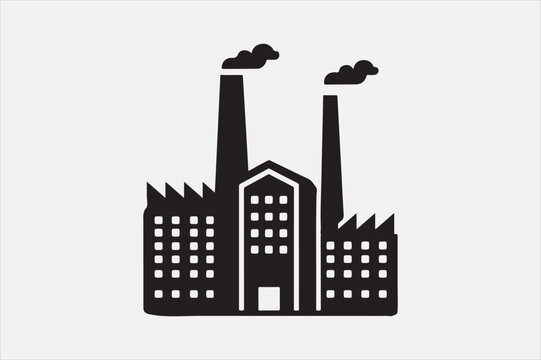 recommend clip art: A black silhouette of a factory  with two tall smokestacks.