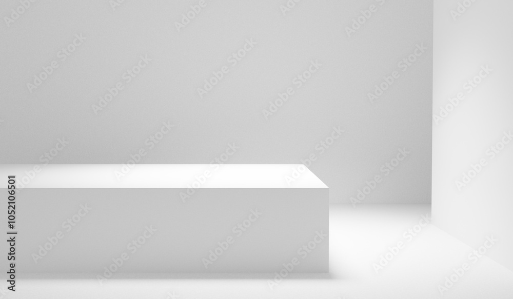 Fototapete White empty table background. Abstract minimalistic empty copy space table top stage podium - best place for product placement and design. Blank gray and white gradient background with spotlights
