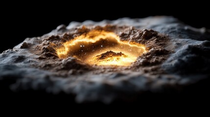 Fototapeta premium Glowing Crater on a Dark Planet Surface AI Generated Art
