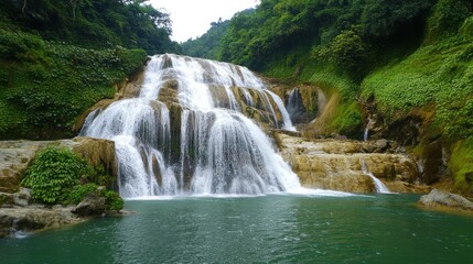 Fototapeta premium Magnificent Waterfall Cascading into a Tranquil Pool