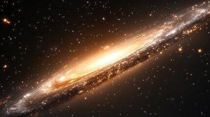 Obraz premium A forming galaxy glowing softly in space, with bright streams of stars and gases spiraling together to create the beginnings of a cosmic giant