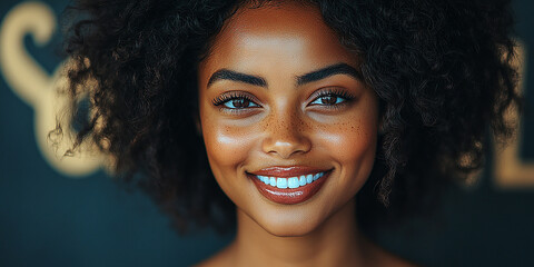 Fototapeta premium Portrait of smiling black cute young woman