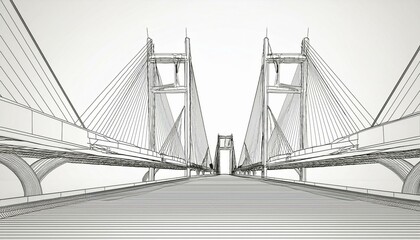 Sketch lines of suspension bridge, 3d rendering.
