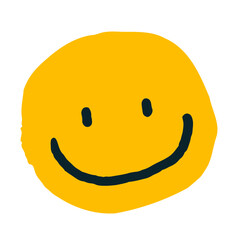 Happy Yellow Smiley Face Vector – Minimalist Hand-drawn Style Graphic for Stickers, Posters, and T-shirt Design