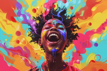 Black person exuberant laughing art.