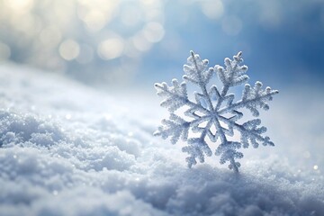 A delicate snowflake gently falls on a pristine white background, delicate, monochrome, clean, calm, frozen