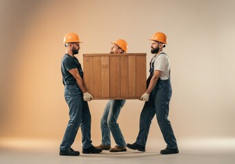 Construction Workers Carrying a Wooden Box