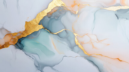 Naklejka premium Fluid marble design with purple, gold accents offering an elegant backdrop for creative projects and modern decor