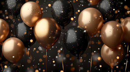 Gold and Black Balloons 3D Illustration