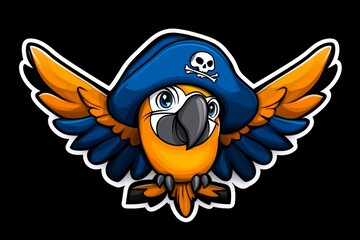 Obraz premium a 2D cartoon illustration of a parrot with a pirate hat playful and adventurous white background