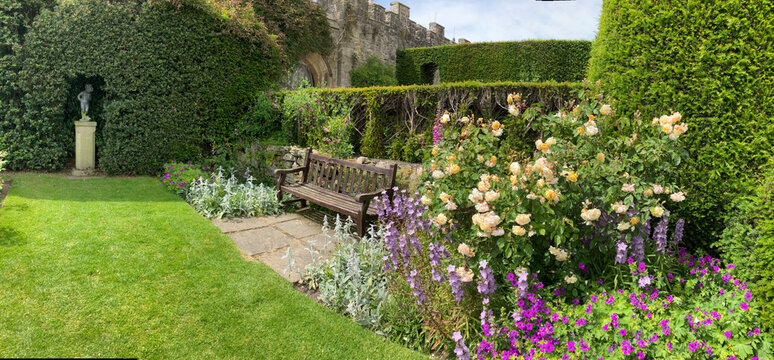 The garden at Chirk Castle ,  a Grade I listed castle located in Chirk, Wrexham County Borough, Wales, UK