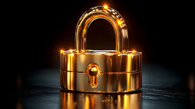 Golden Padlock 3D Render