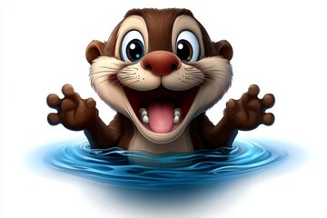 Fototapeta premium a 2D cartoon illustration of a playful otter floating on its back in the water white background