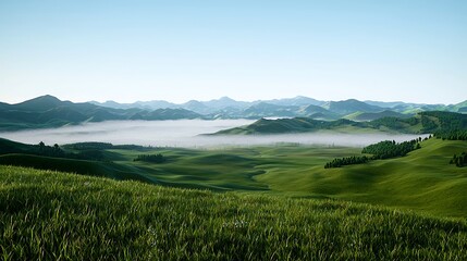 Fototapeta premium Idyllic Foggy Morning in Serene Countryside