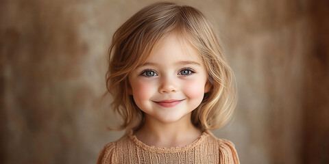 Fototapeta premium Portrait of a beautiful little girl looking at the camera