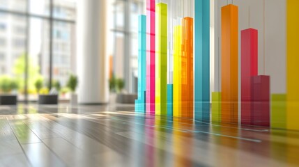 Obraz premium Creative business background with colorful charts and diagrams overlaying a blurred office environmenty