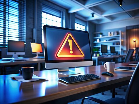 Ransomware Attack Warning on Computer Screen with Caution Sign - Safe Browsing Tips for Cybersecurity Awareness