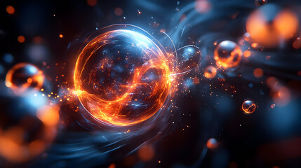 Obraz premium Abstract 3D Sphere with Sparks and Swirling Lines