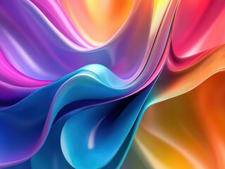 Vibrant abstract design with fluid, colorful waves in pink, blue, and orange hues creating a dynamic visual flow.