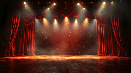 Red Curtains Stage with Spotlights Illustration