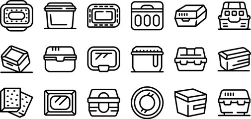 Styrofoam icons set. Various lunchbox designs ensuring meal portability and freshness