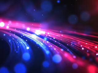 Vibrant neon light trails creating an abstract cosmic landscape in vivid pink and deep blue hues.