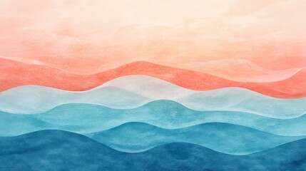 Coral Sunset and Ocean Blue Gradient Background: Organic Curves and Matte Texture, Ideal for Travel and Hospitality Brands. High-Resolution with Subtle Grain Treatment.