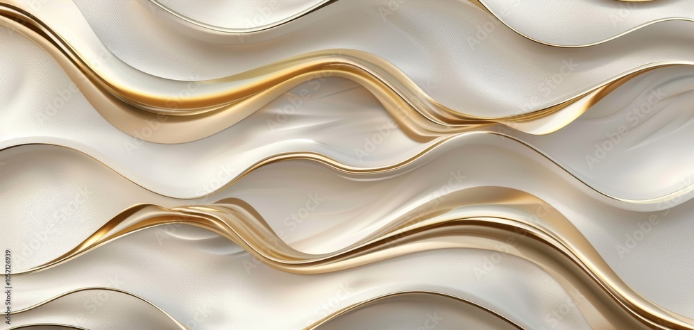 Poster Elegant abstract waves with golden accents flowing over a smooth surface creating a luxurious texture, perfect for use in backgrounds or design projects.