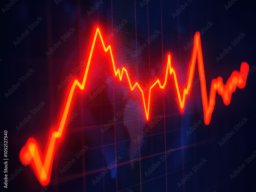 Aufkleber a vibrant graph shows a fluctuating trend line in red against a dark background, symbolizing market 