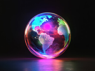 A colorful, glowing globe with an ethereal aura against a dark background, highlighting the Americas.