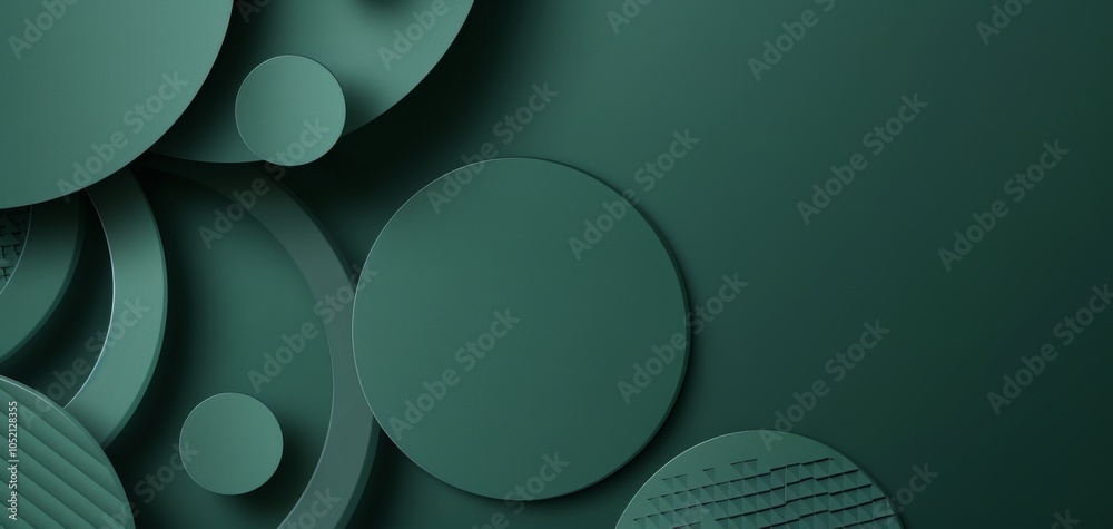 Aufkleber Abstract design featuring various circular shapes in shades of green on a dark background, ideal for modern graphics and visuals.