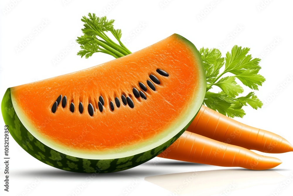 Poster a minimalist icon featuring slices of bitter melon and carrot, with clean, abstract shapes and muted