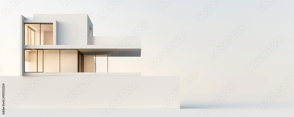 Poster modern architectural design featuring a minimalist house with clean lines and large windows, set aga