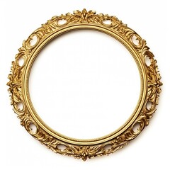 Golden royal photo round shape frame top view isolated on a white background