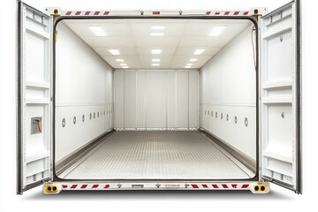 Empty open refrigerated truck container interior