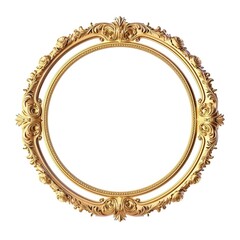 Golden royal photo round shape frame top view isolated on a white background